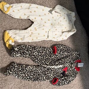 Red/Black heart/Leopard and Yellow Bumble Bee Footie Set- 6-9 months